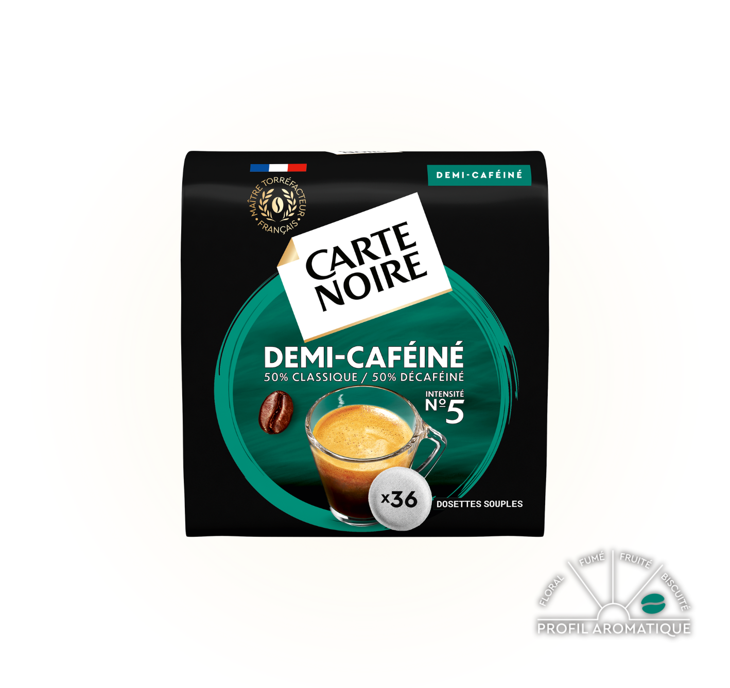 DEMI-CAFÉINÉ - Café torréfié moulu en dosettes souples